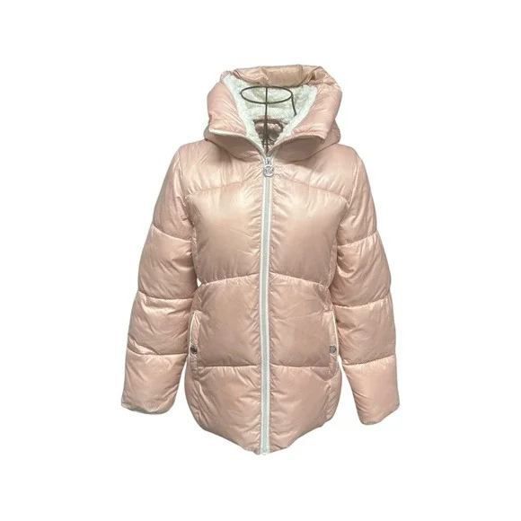 Michael Kors Youth Size 14 Pink Puffer Coat Zip Up Hooded Jacket - Picture 3 of 3